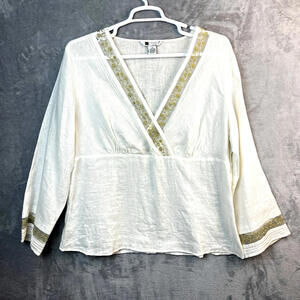 Carole Little Womens Tunic Size 2X Linen Babydoll Top Embroidered Beachy Coastal